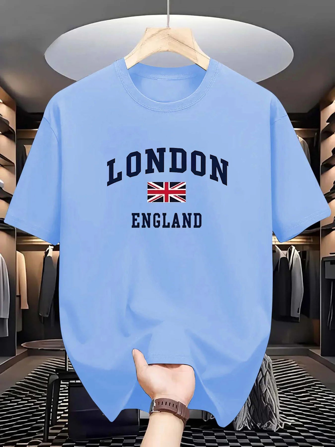 Men's summer 100 cotton fashionable casual loose plus size London England printed sports round neck short sleeved T-shirt top