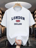 Men's summer 100 cotton fashionable casual loose plus size London England printed sports round neck short sleeved T-shirt top