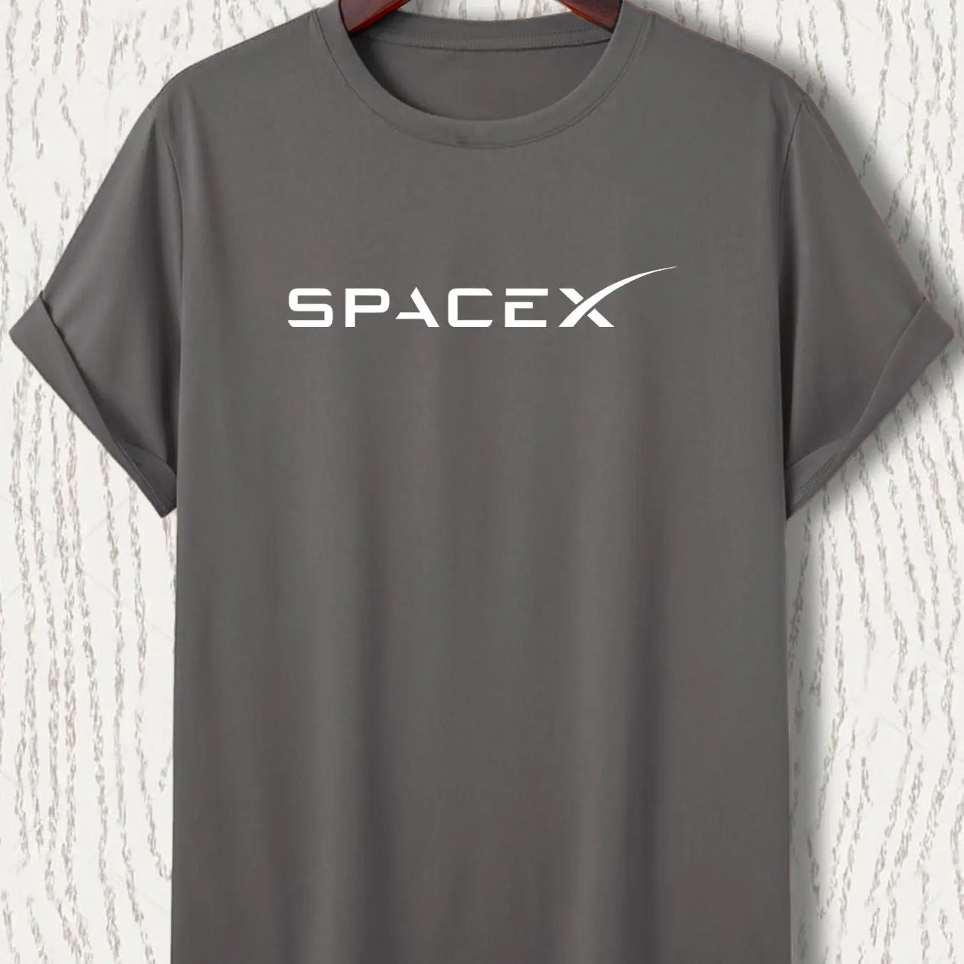Men's Summer 100 Cotton Fashionable Casual Loose Large Size SPACEX Letter Pattern Printed Round Neck Short Sleeve T-shirt Top