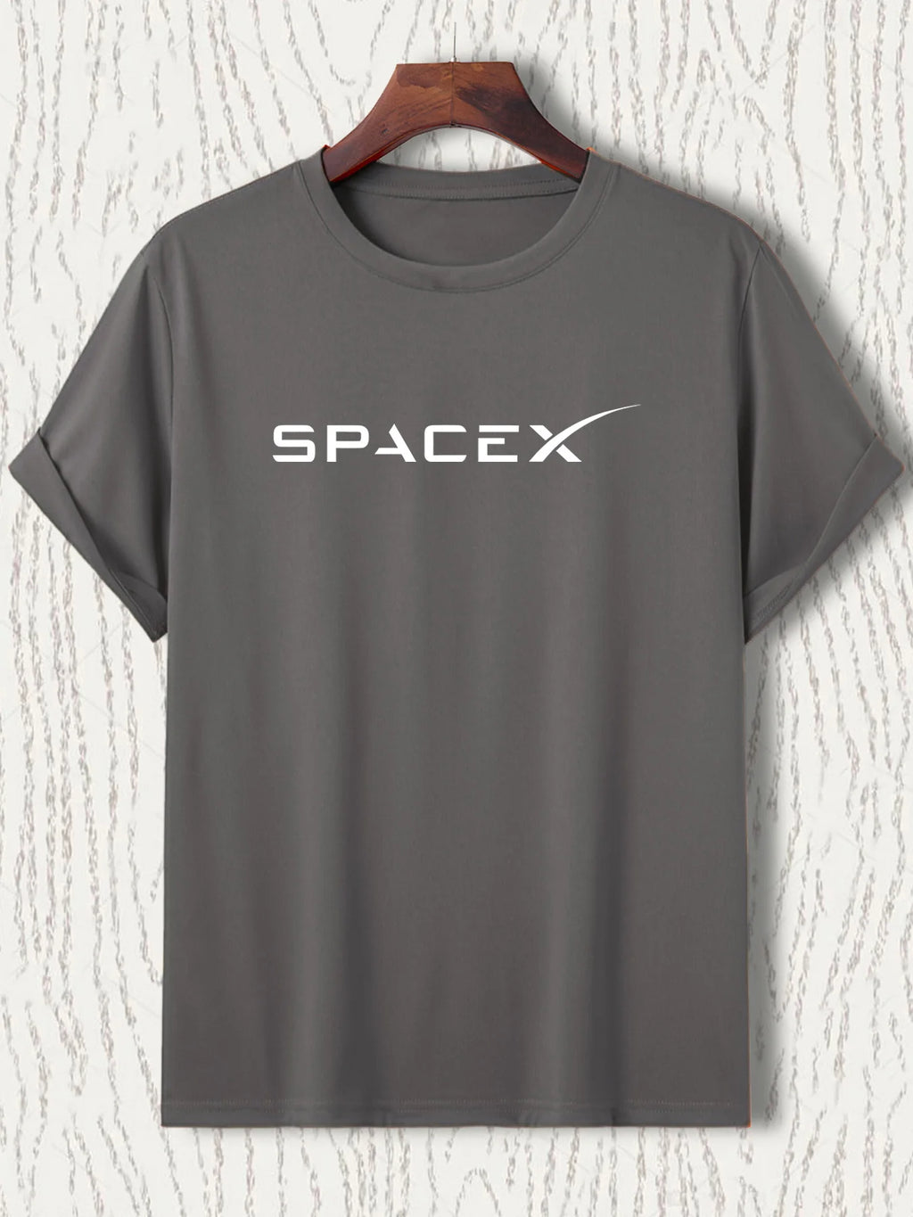 Men's Summer 100 Cotton Fashionable Casual Loose Large Size SPACEX Letter Pattern Printed Round Neck Short Sleeve T-shirt Top