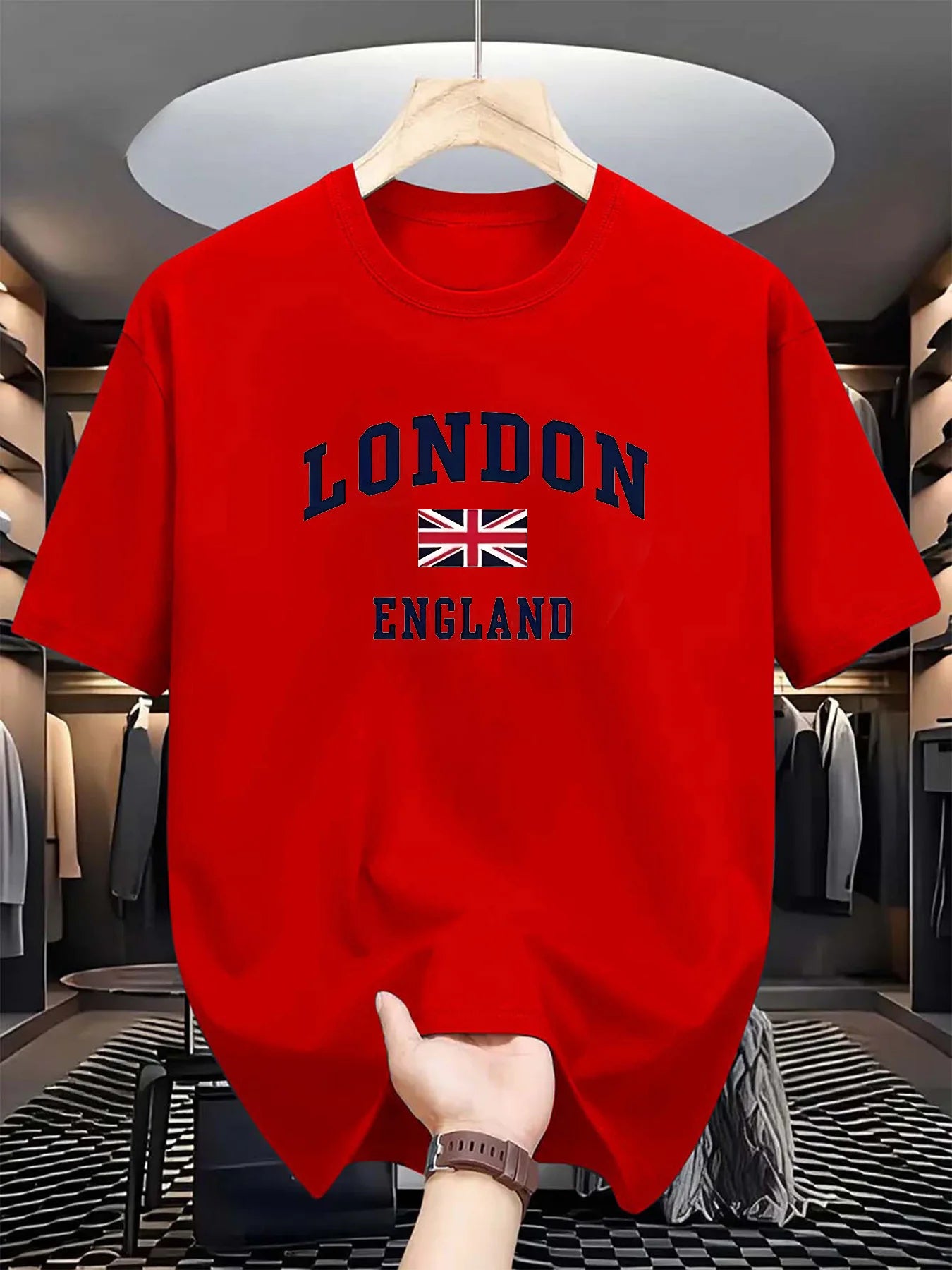 Men's summer 100 cotton fashionable casual loose plus size London England printed sports round neck short sleeved T-shirt top
