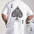 Summer men's 100% pure cotton casual sports loose oversized retro spade A printed comfortable round neck short sleeved T-shirt