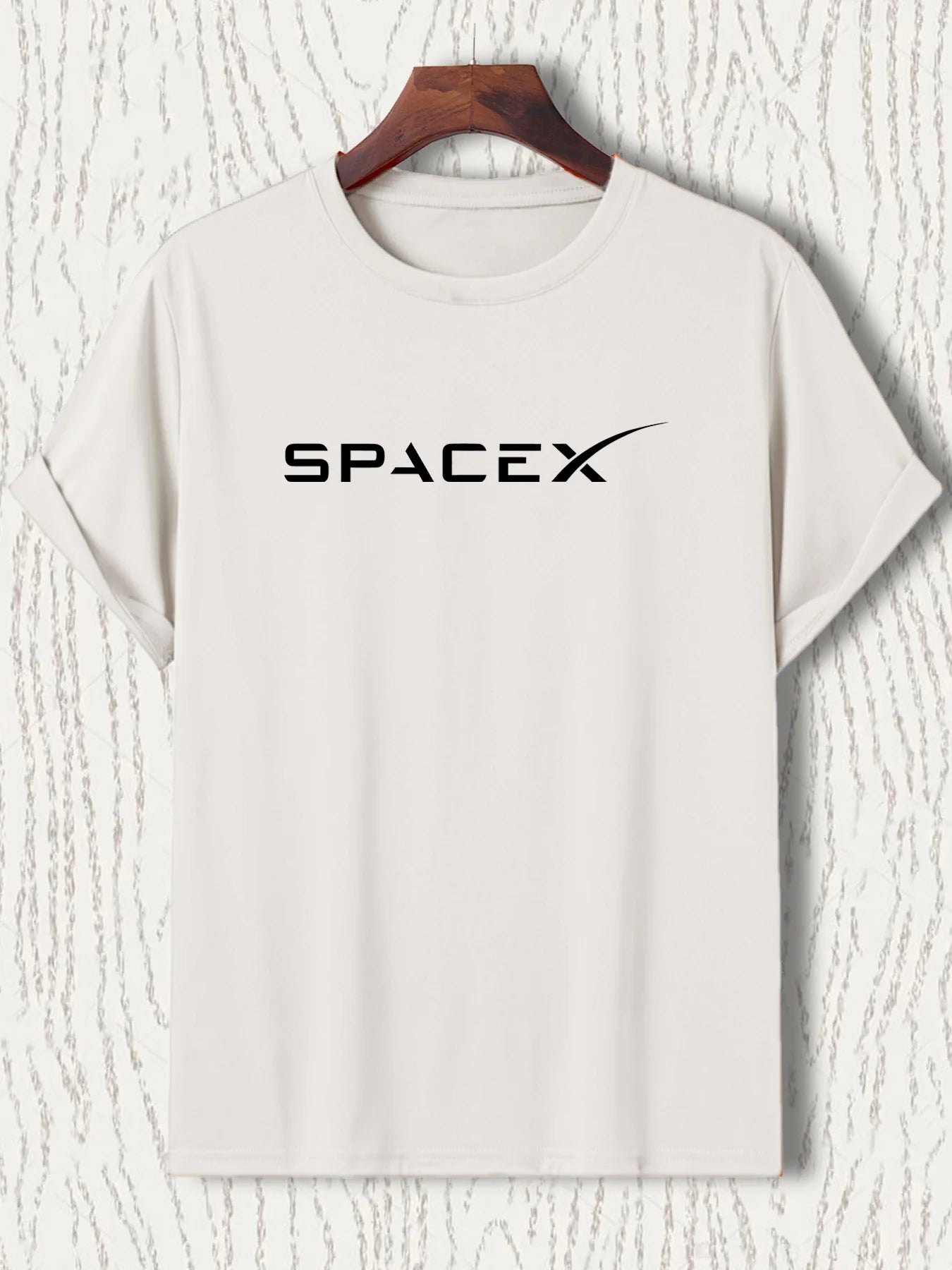 Men's Summer 100 Cotton Fashionable Casual Loose Large Size SPACEX Letter Pattern Printed Round Neck Short Sleeve T-shirt Top